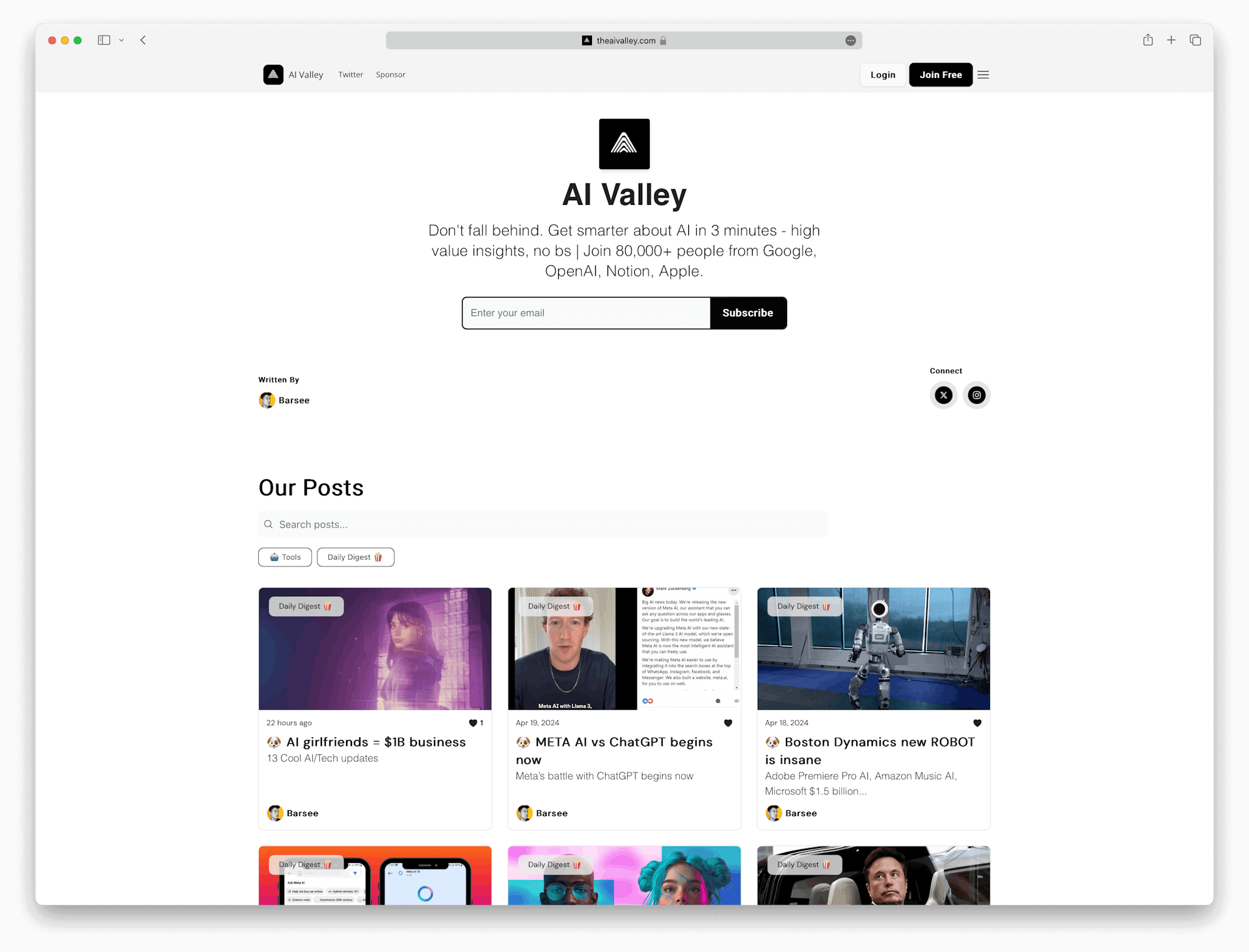 Screenshot example of ai-valley newsletter