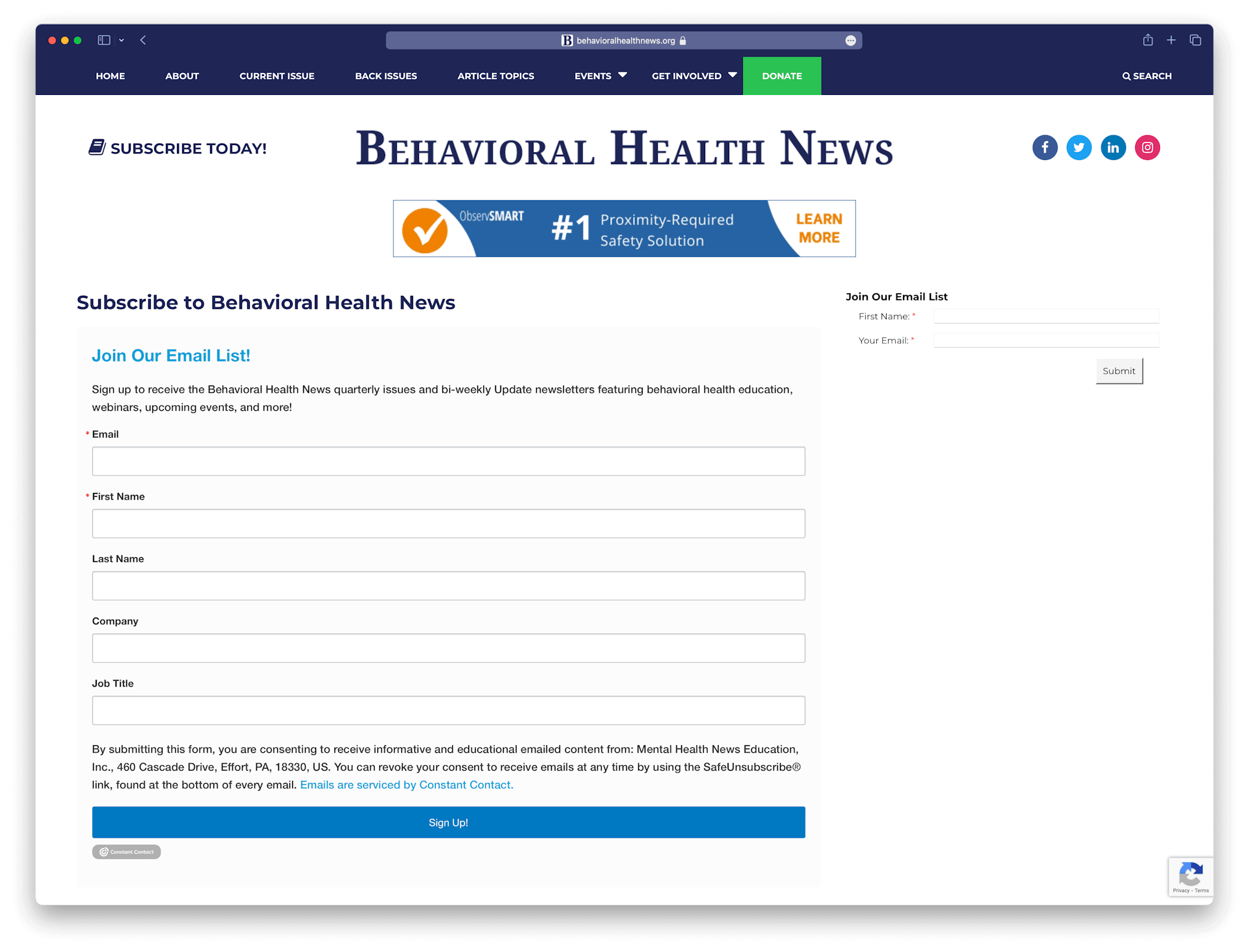 Screenshot example of behavioral-health-news newsletter