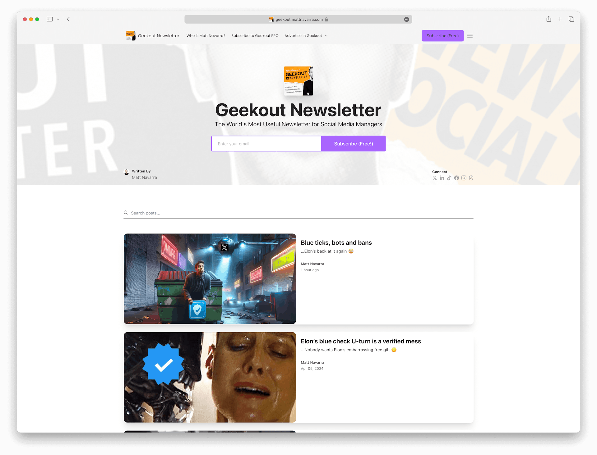 Screenshot example of geekout newsletter