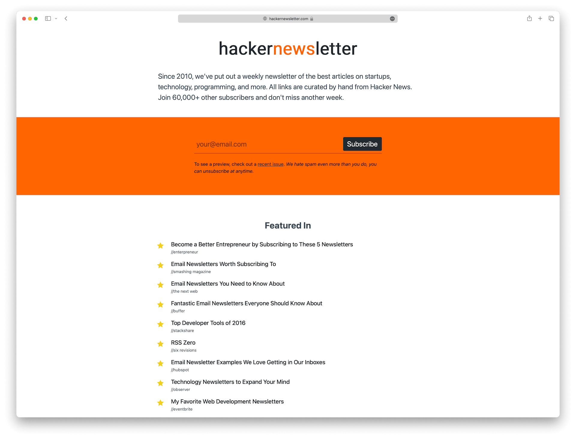 Screenshot example of hacker-news-newsletter newsletter