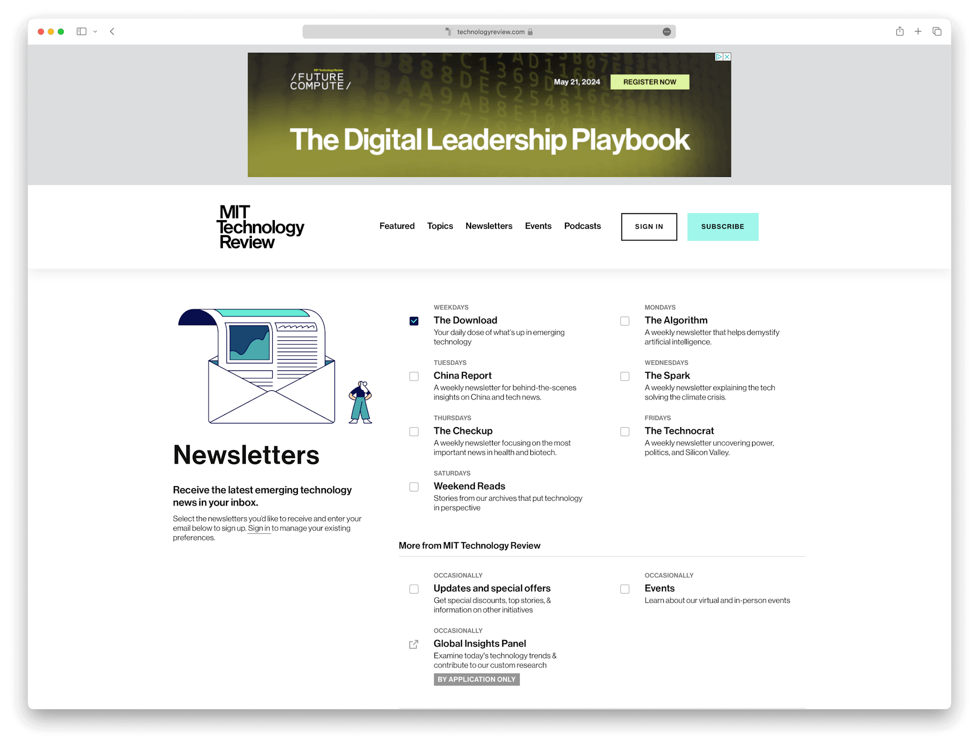 Screenshot example of the-download newsletter