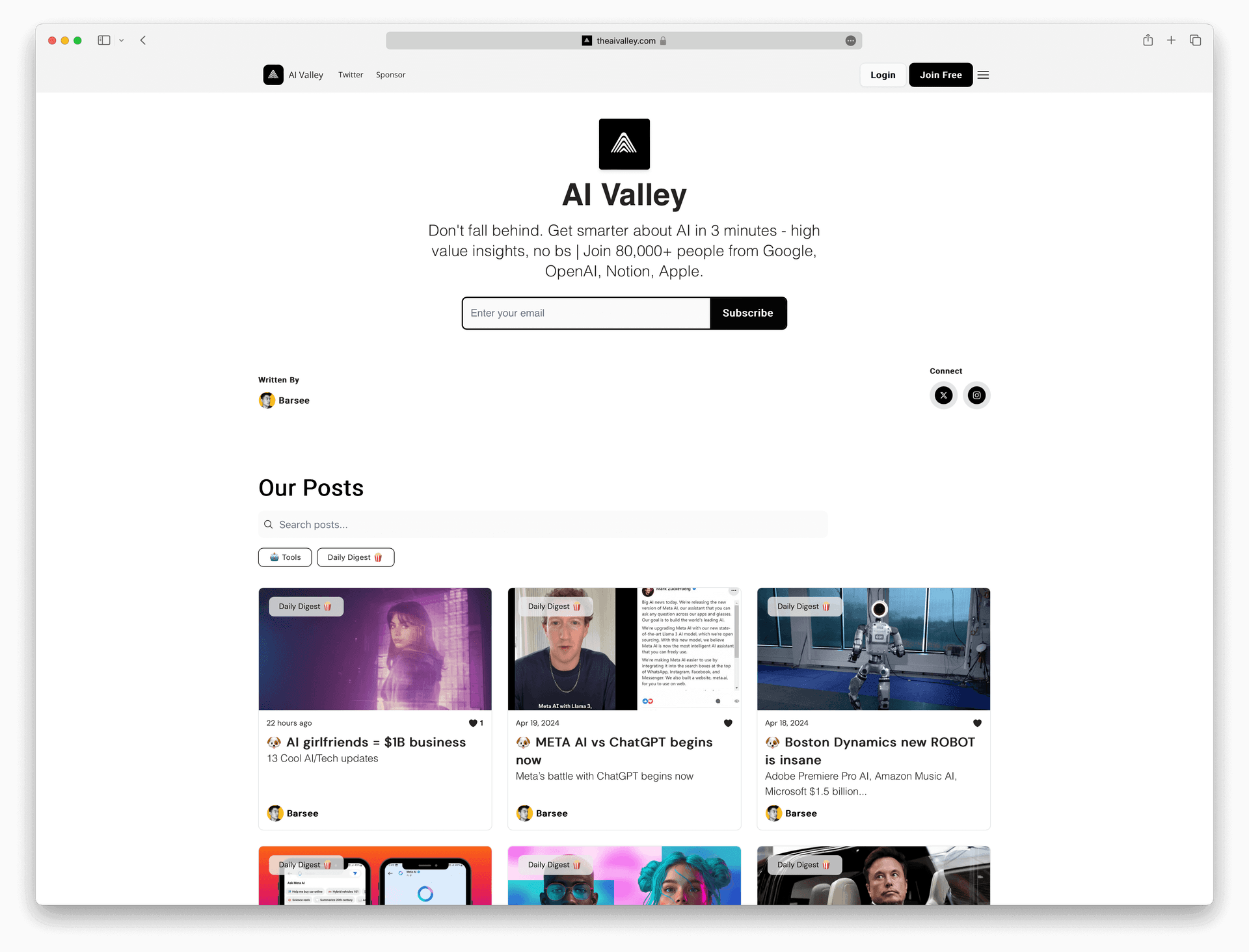 Screenshot example of ai-valley newsletter