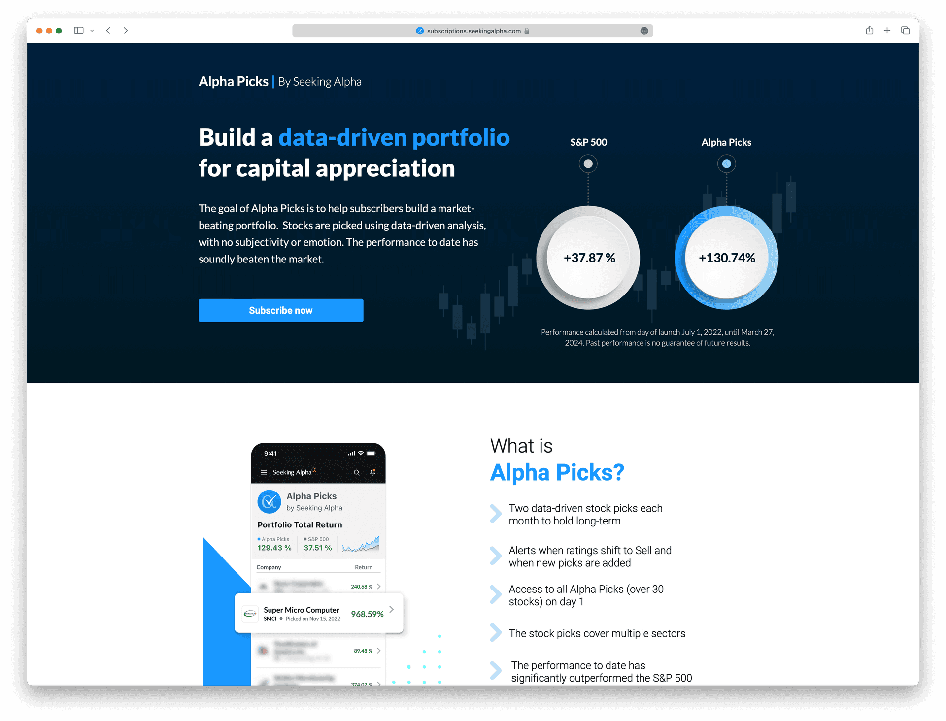 Screenshot example of alpha-picks newsletter