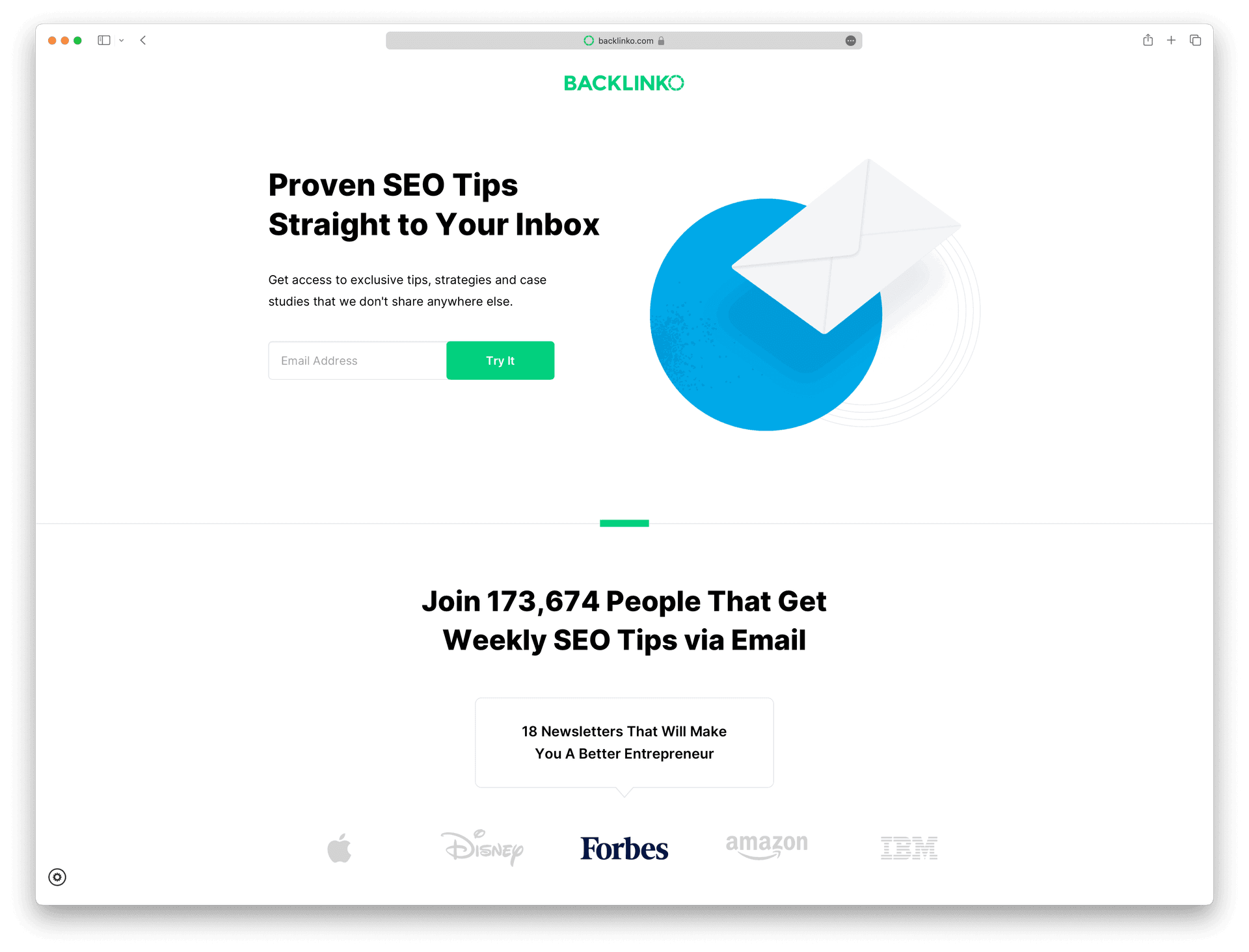 Screenshot example of backlinko newsletter
