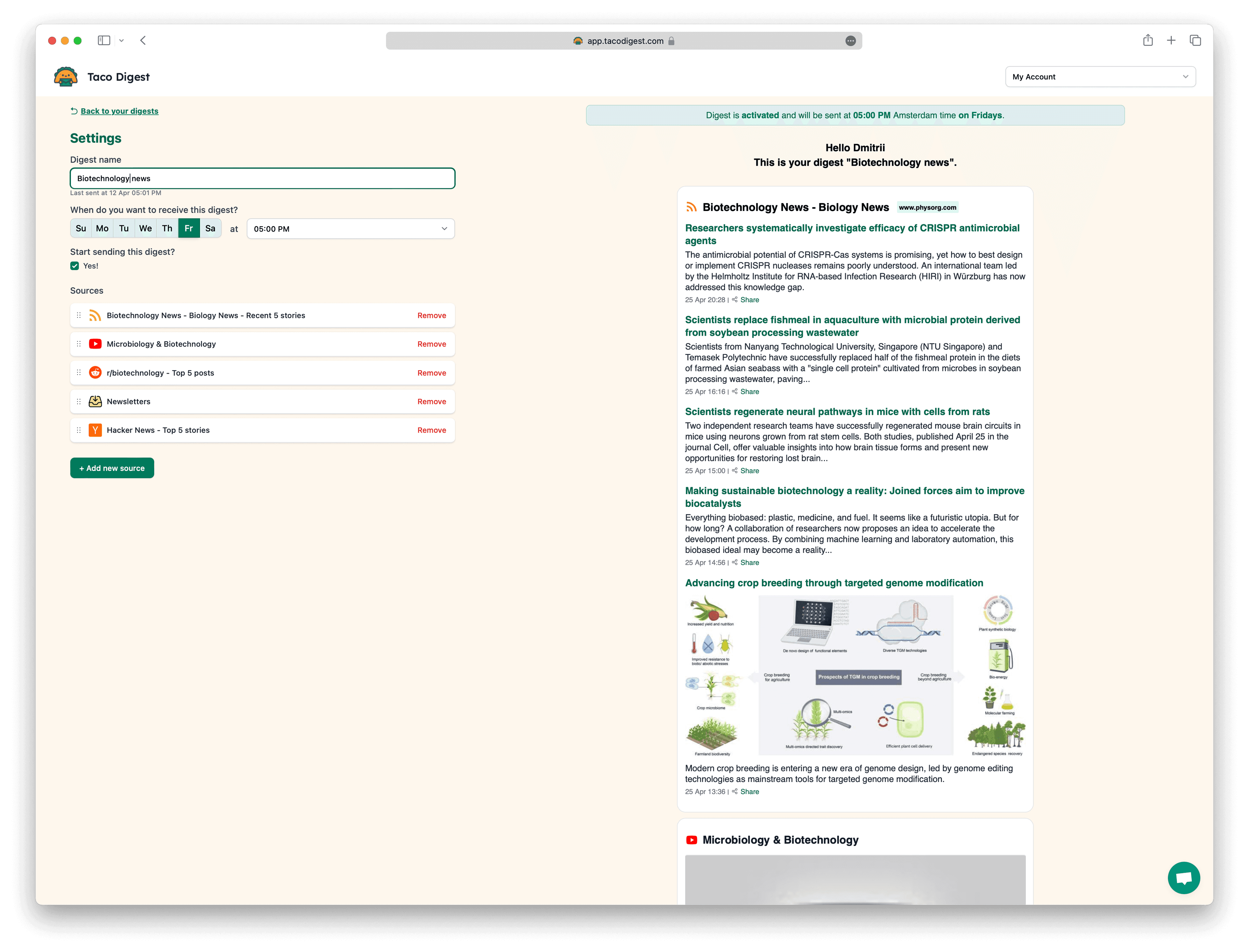 Screenshot example of Biotechnology newsletter