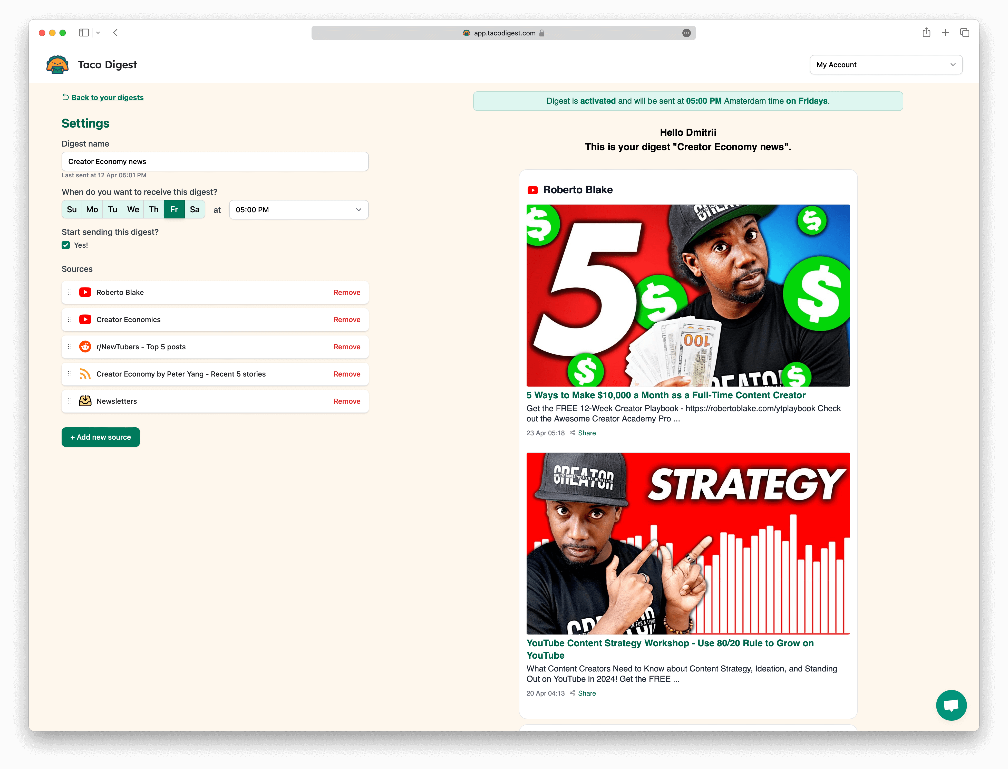 Screenshot example of Creator Economy newsletter