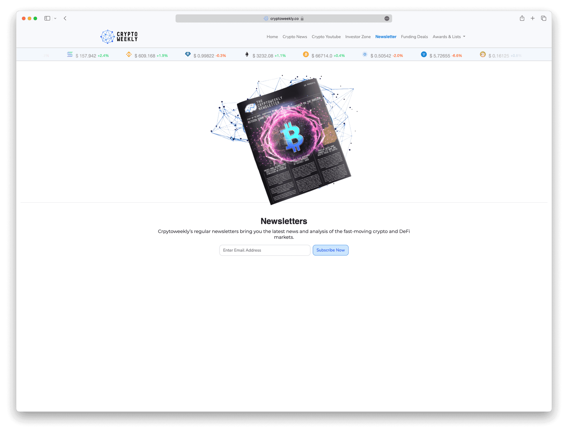 Screenshot example of cryptoweekly newsletter