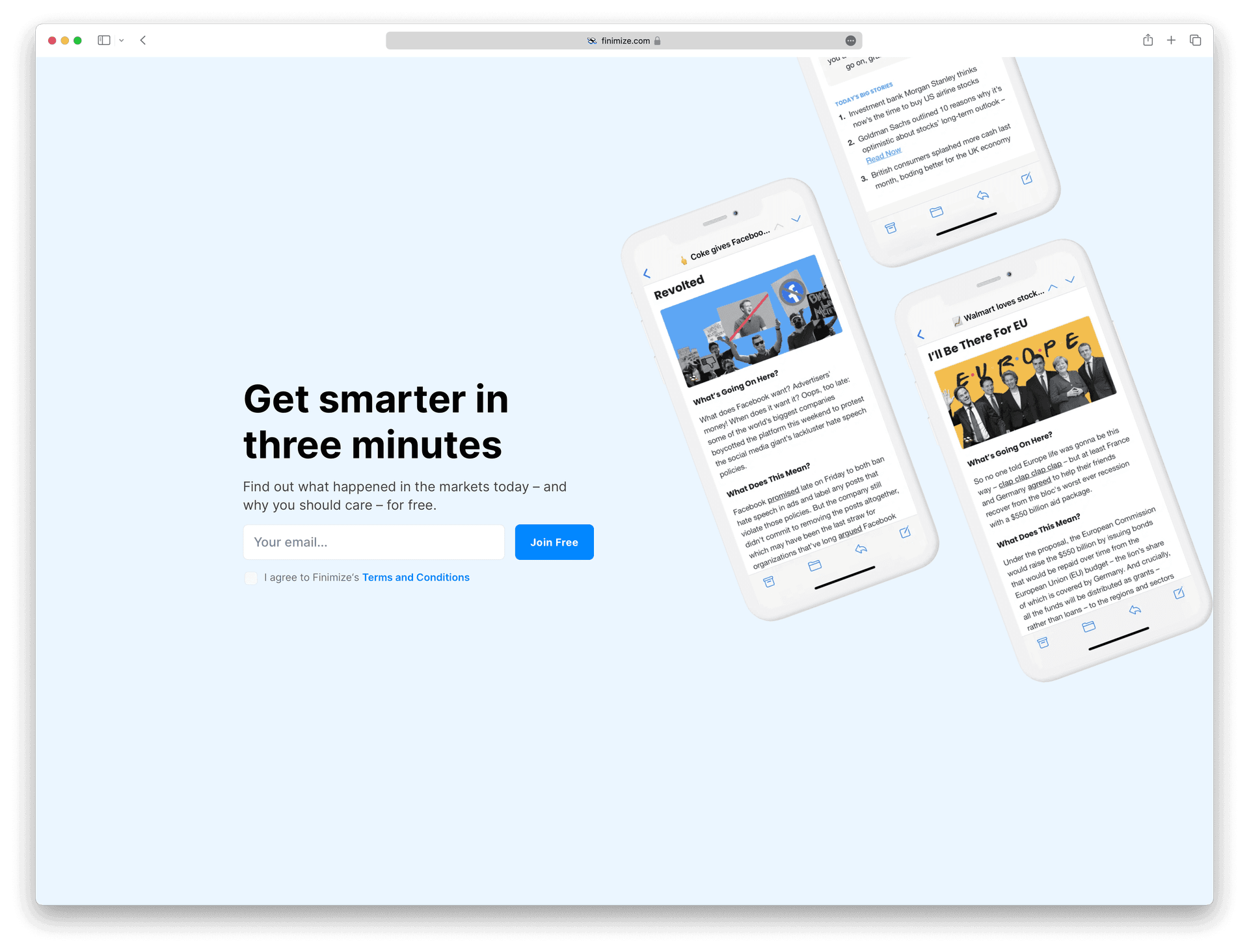 Screenshot example of finimize newsletter