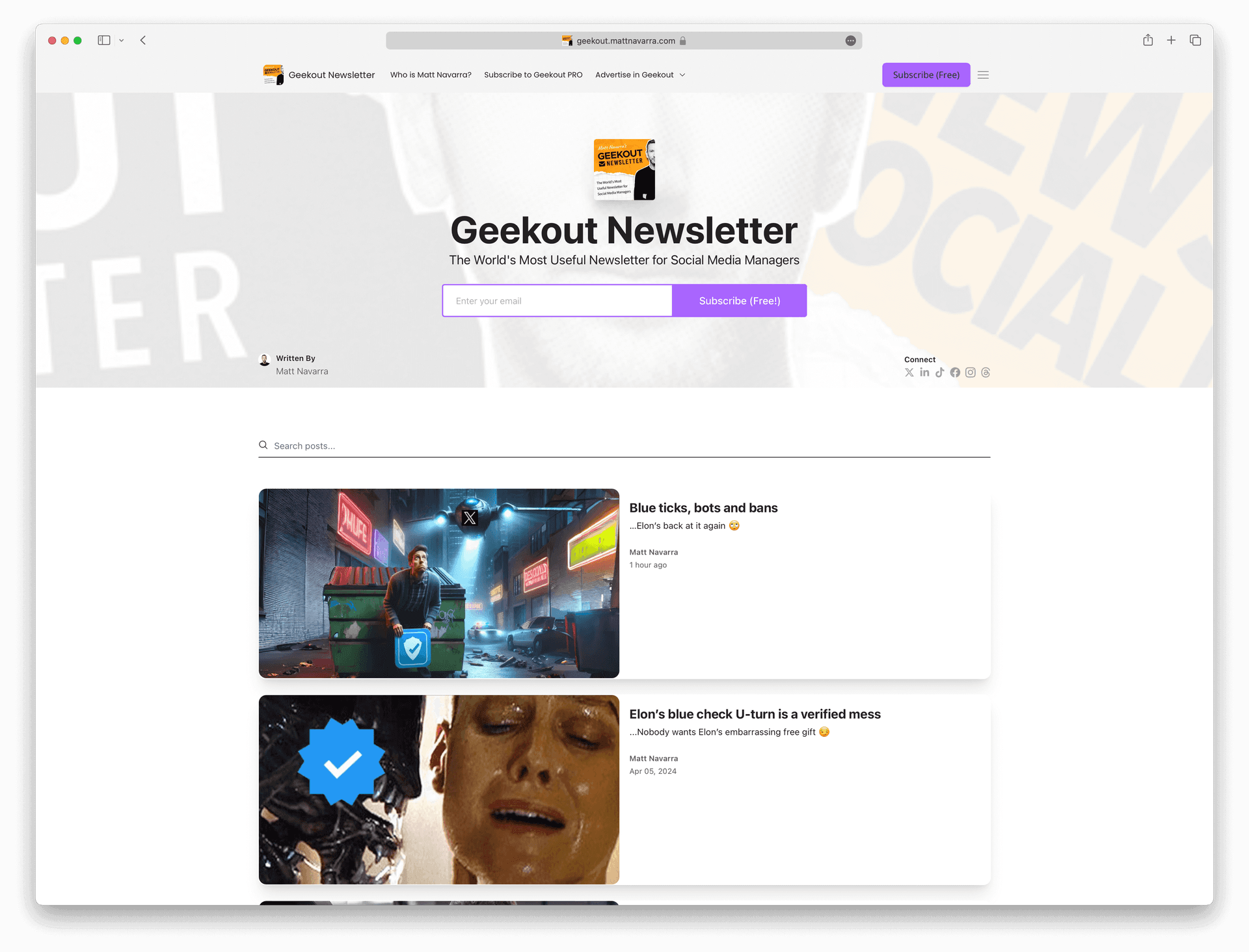 Screenshot example of geekout newsletter