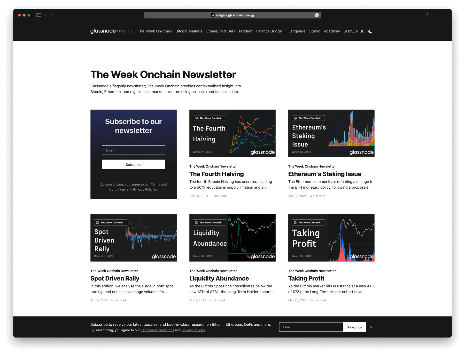 Screenshot example of glassnode-insights newsletter