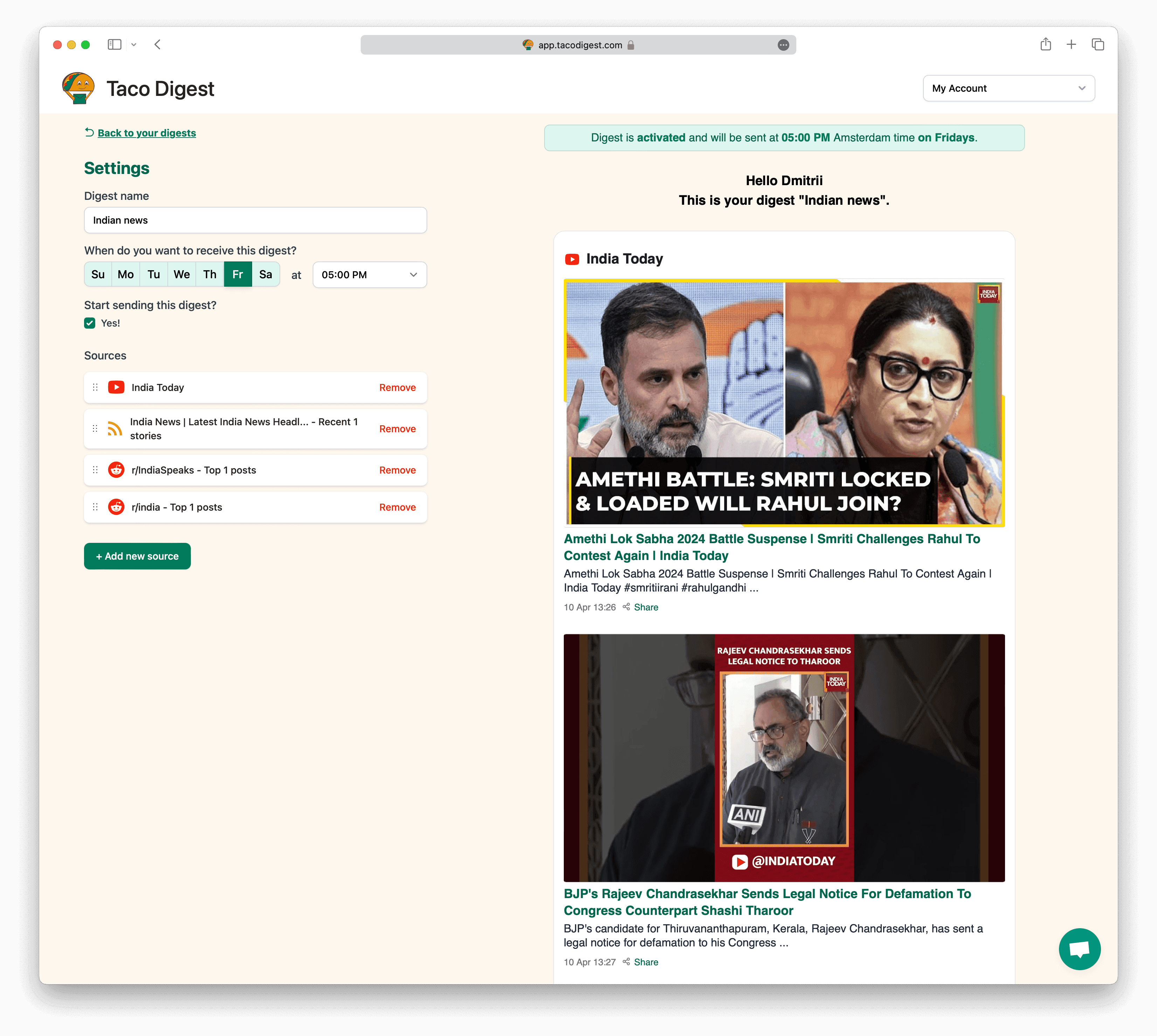Screenshot example of India newsletter