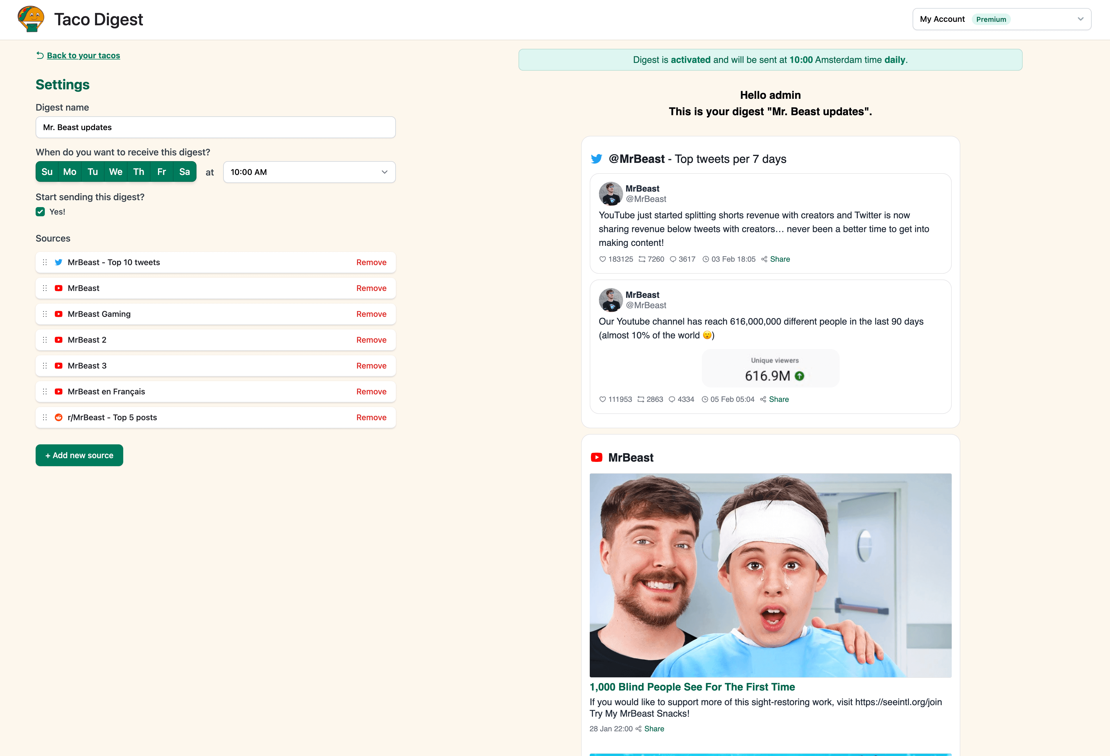 Screenshot example of Mr. Beast newsletter