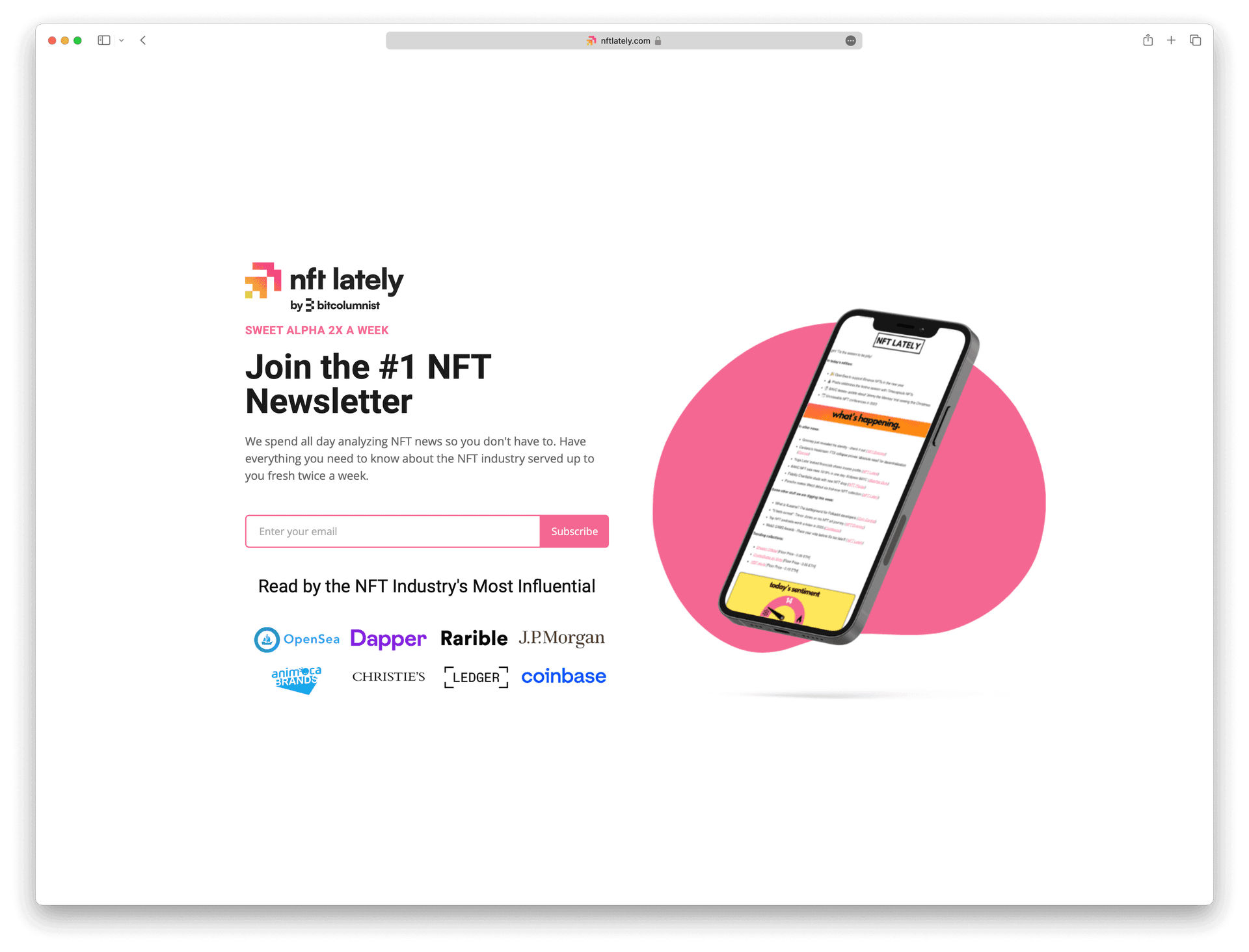 Screenshot example of nft-lately newsletter