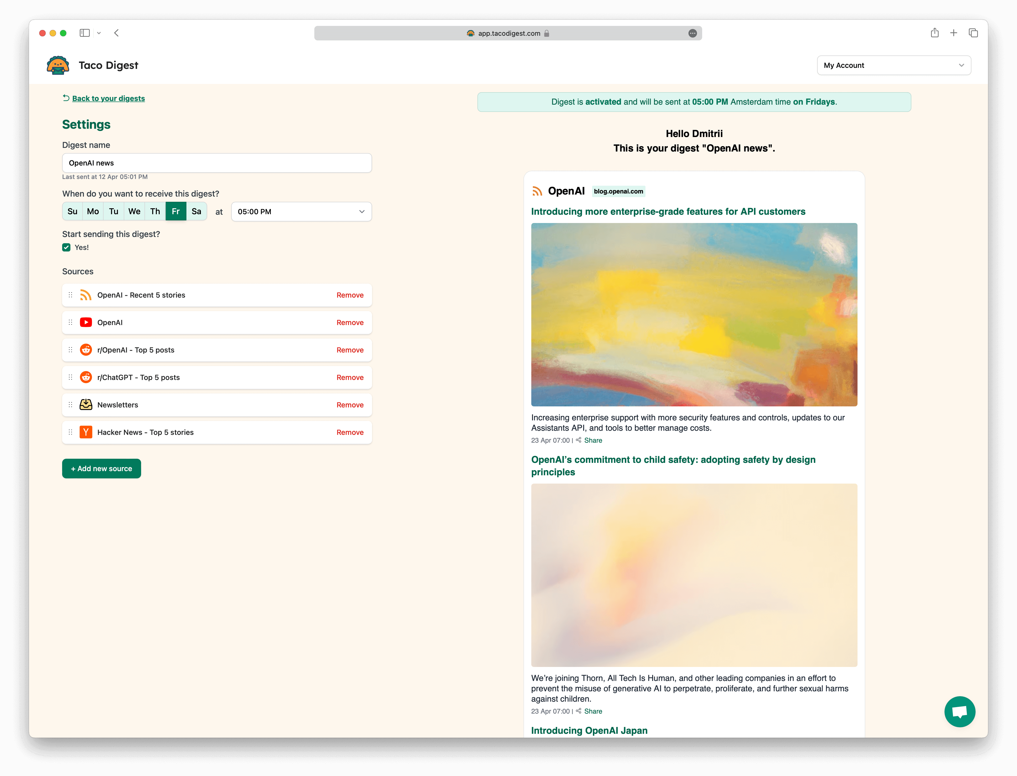 Screenshot example of OpenAI newsletter