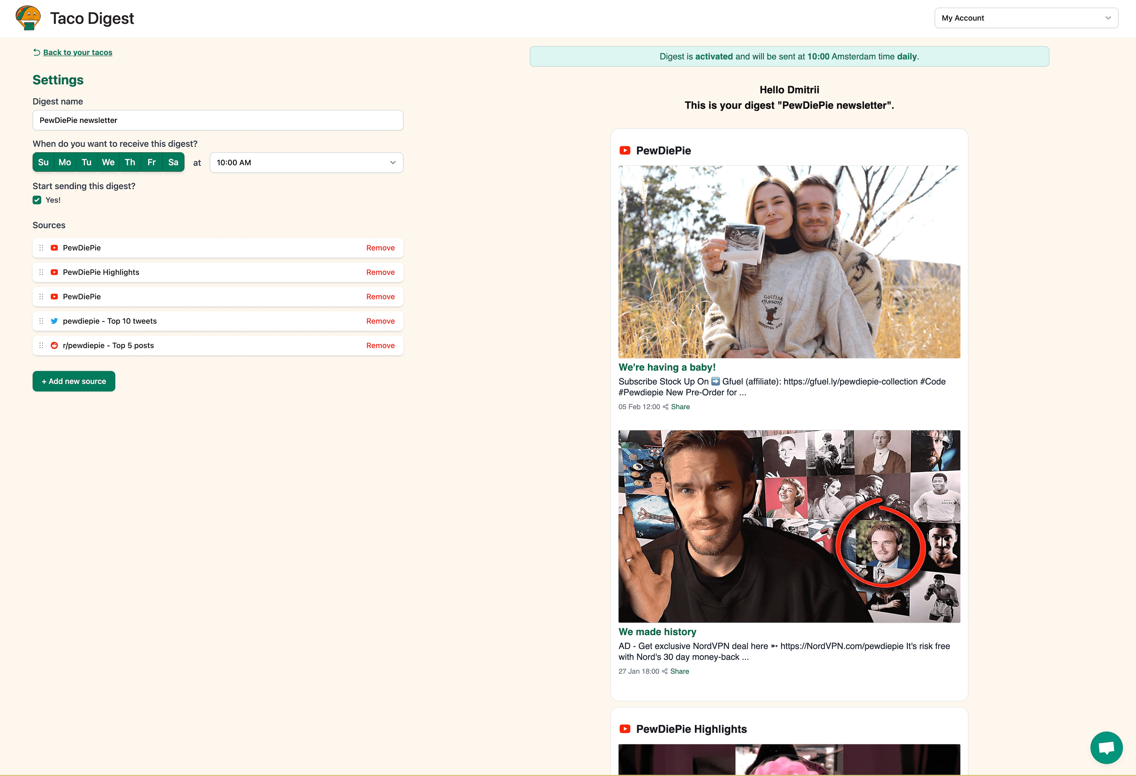 Screenshot example of PewDiePie newsletter