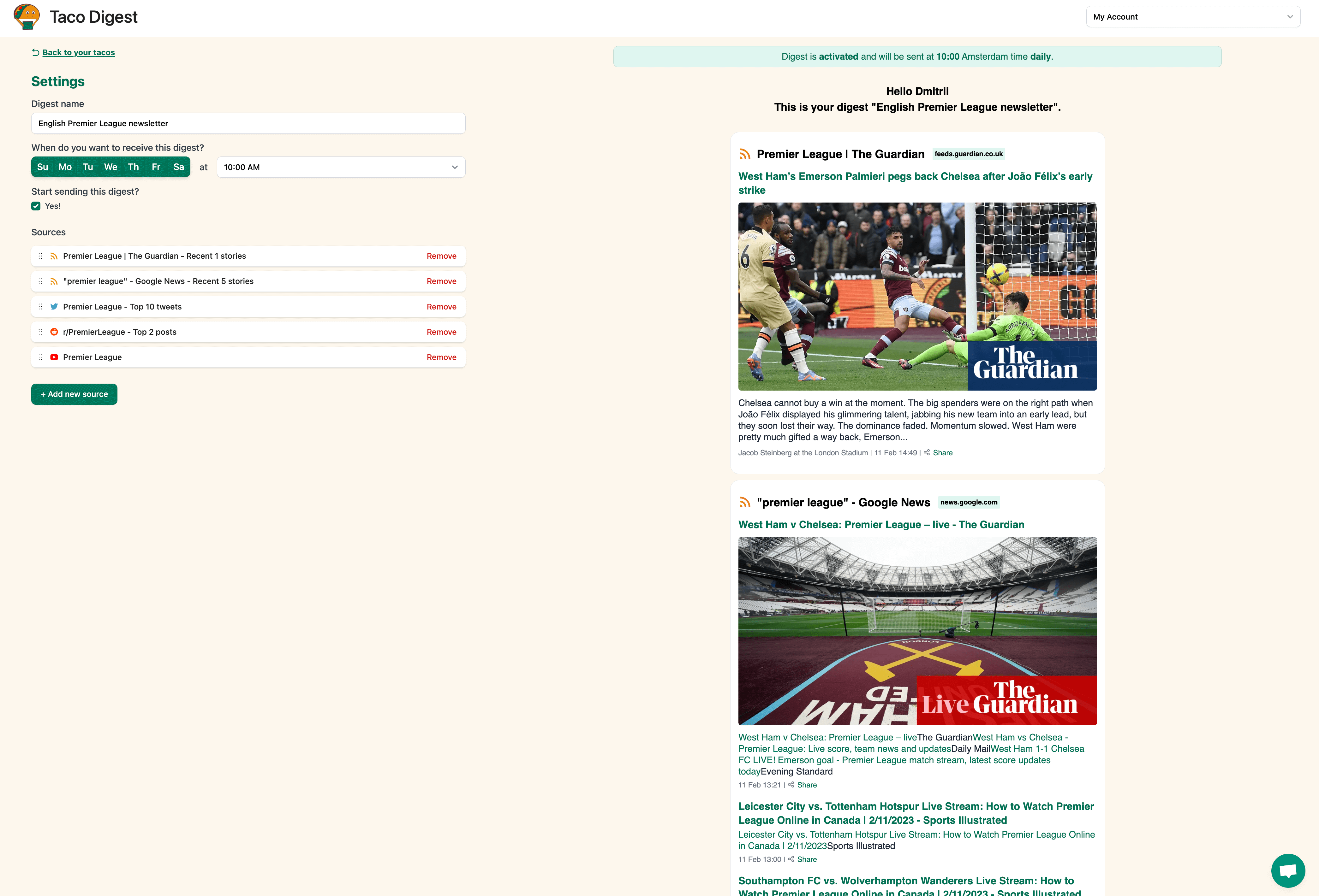 Screenshot example of Premier League newsletter