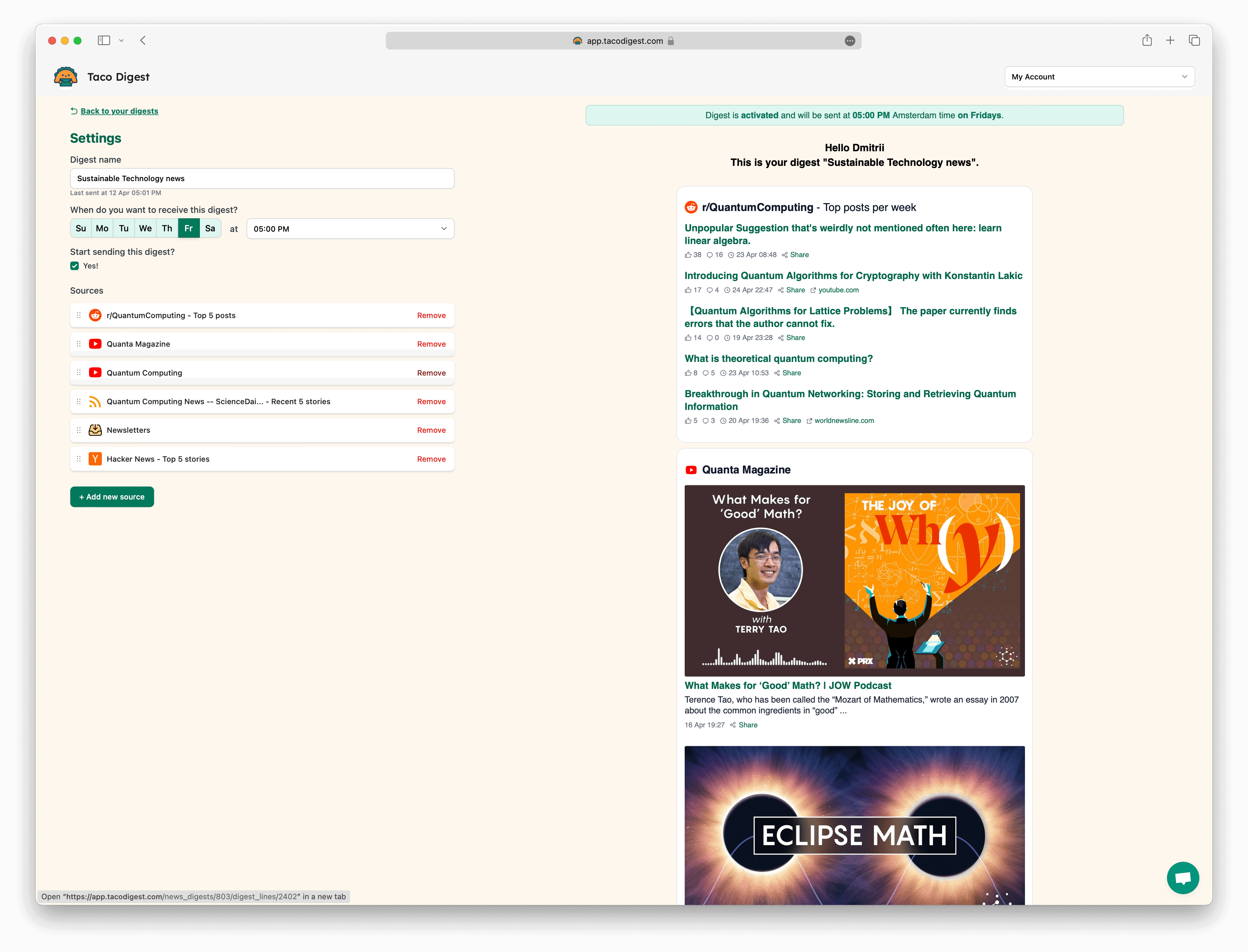 Screenshot example of Quantum Computing newsletter