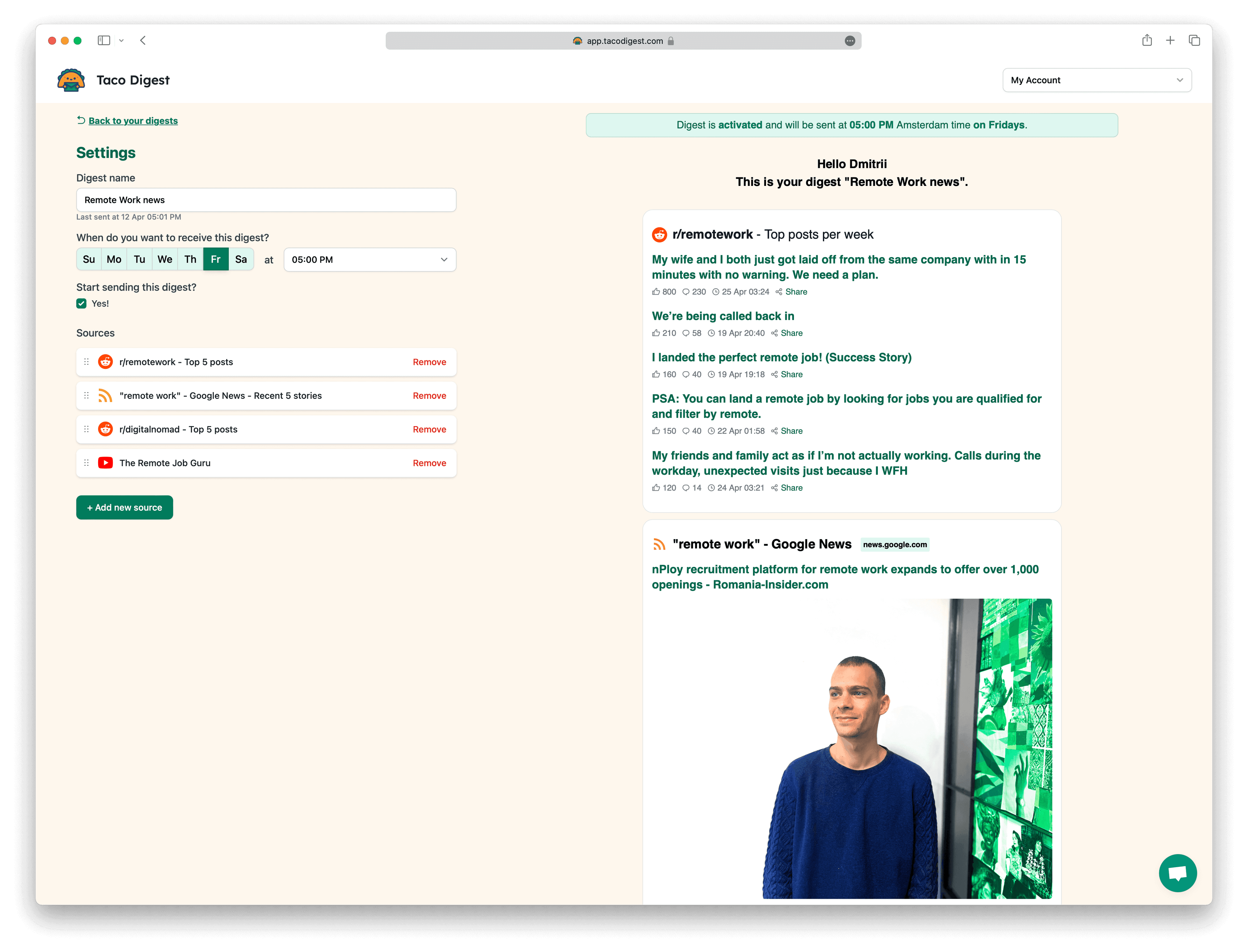 Screenshot example of Remote Work newsletter