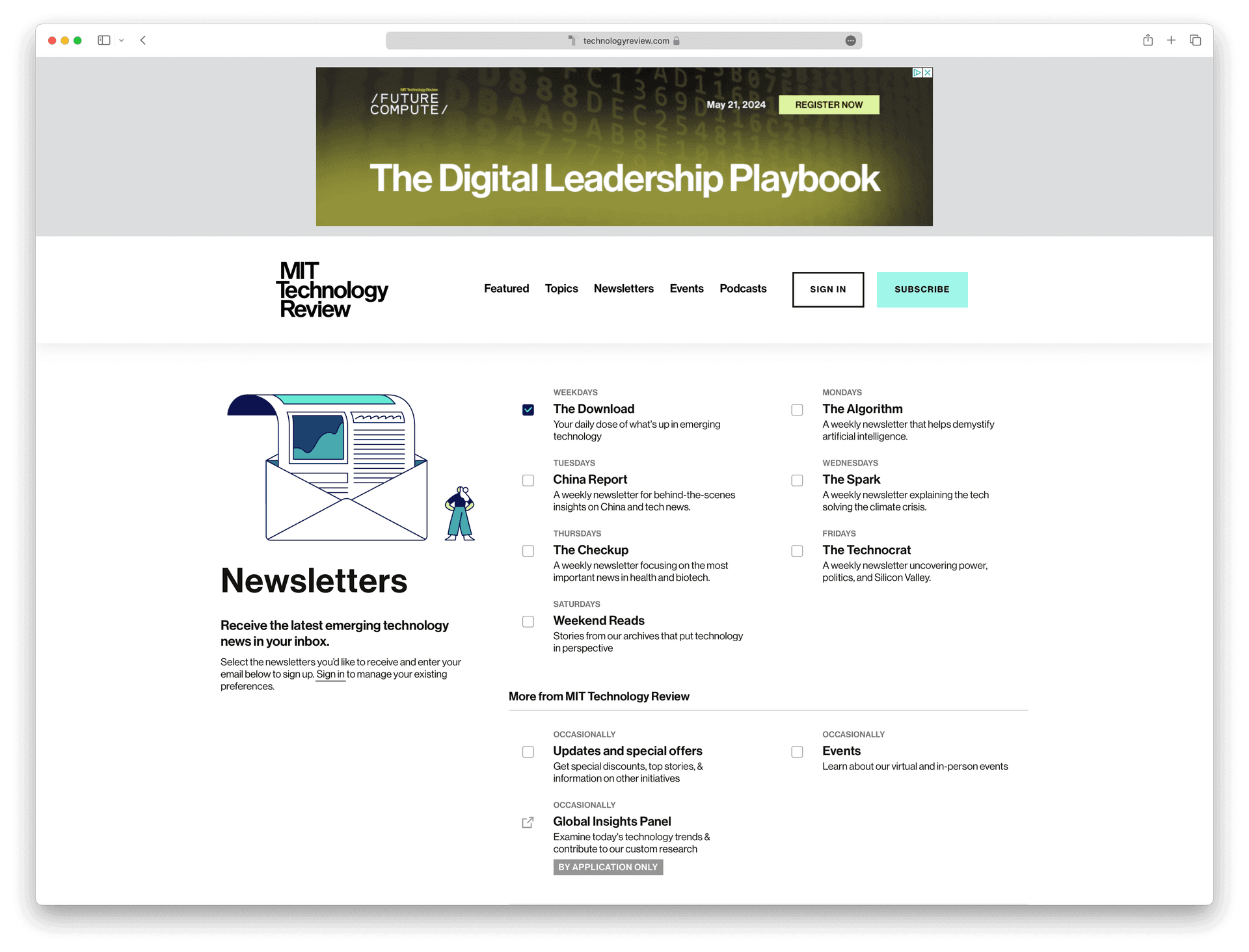 Screenshot example of the-download newsletter