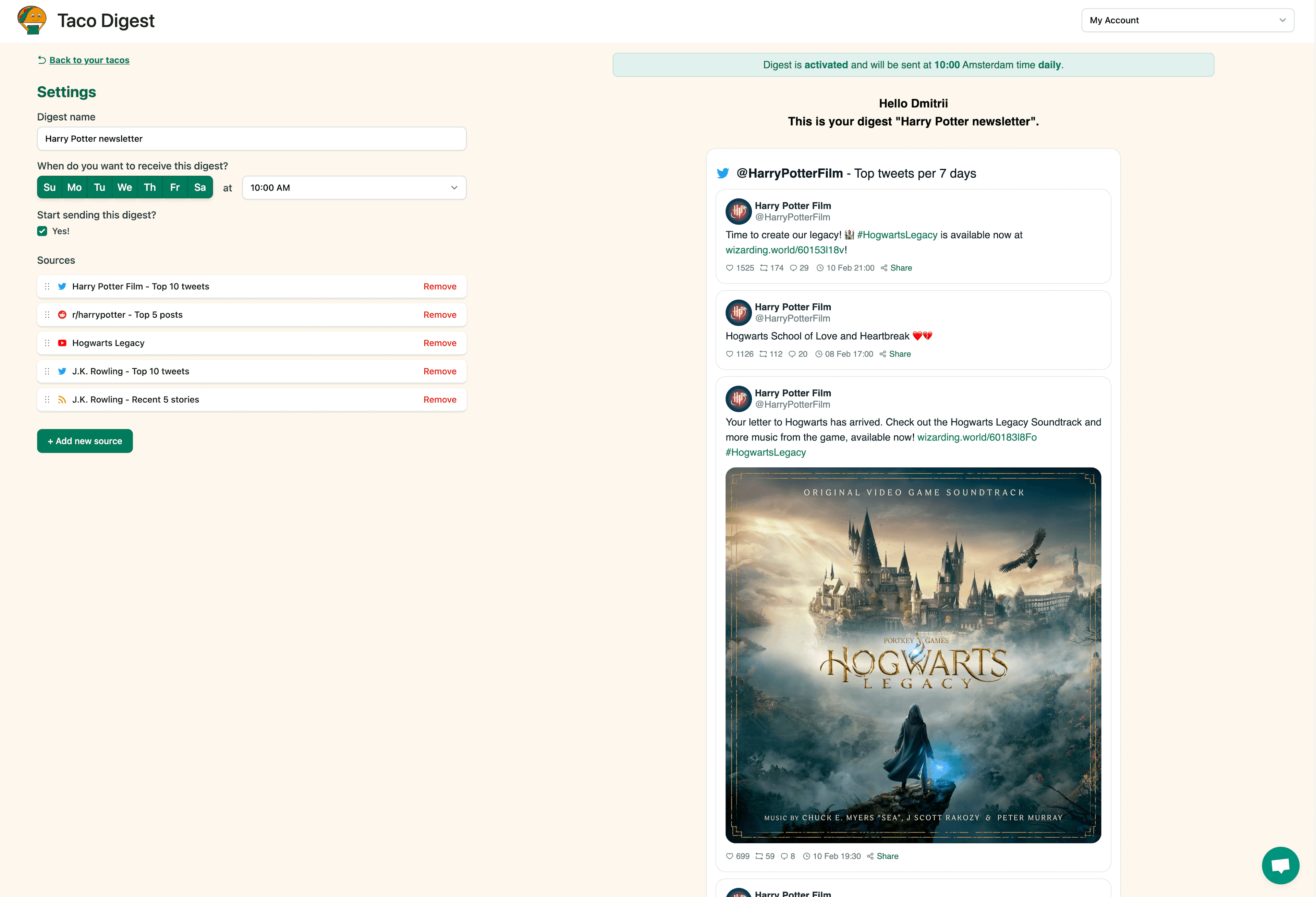 Screenshot example of Harry Potter newsletter