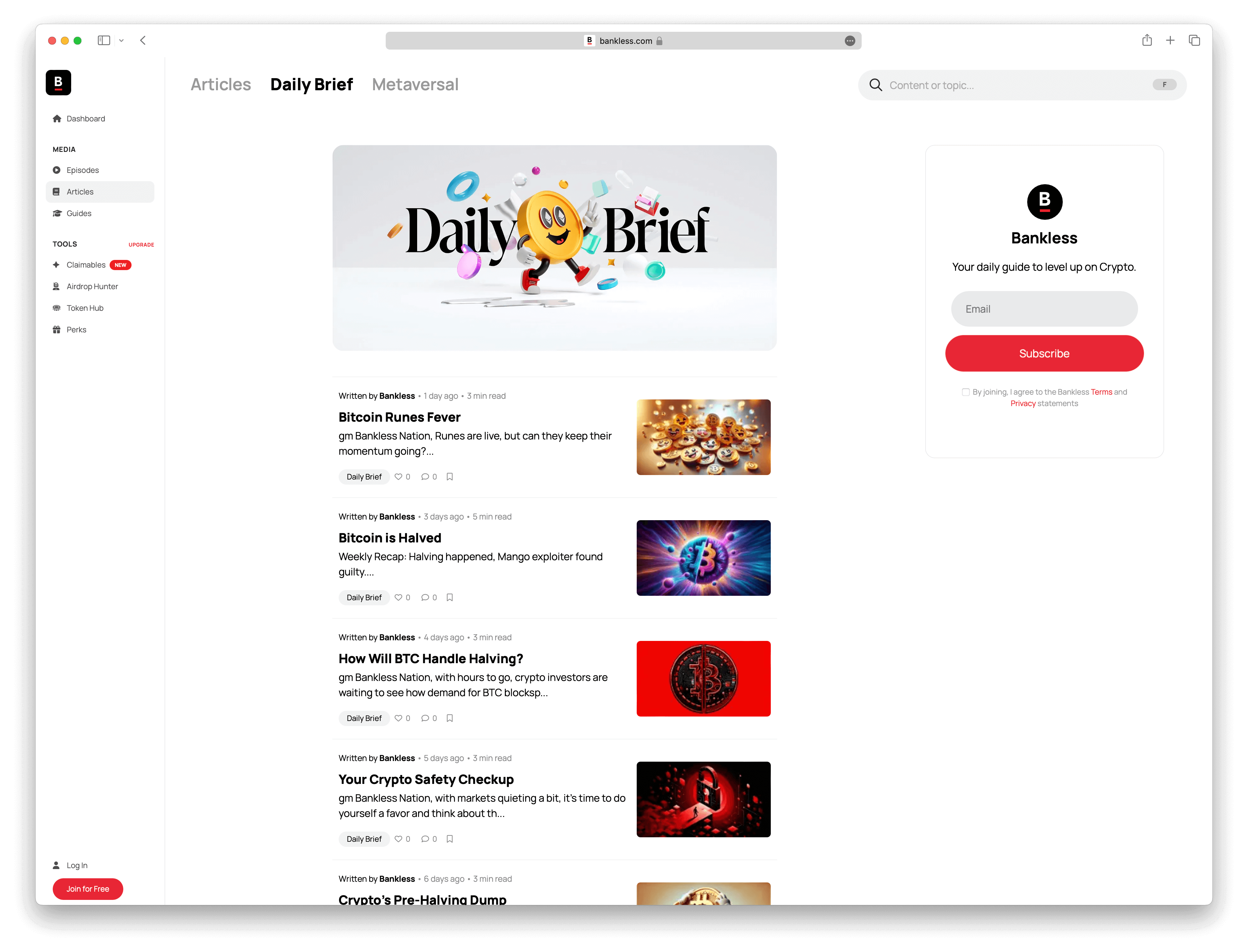 Screenshot example of bankless newsletter