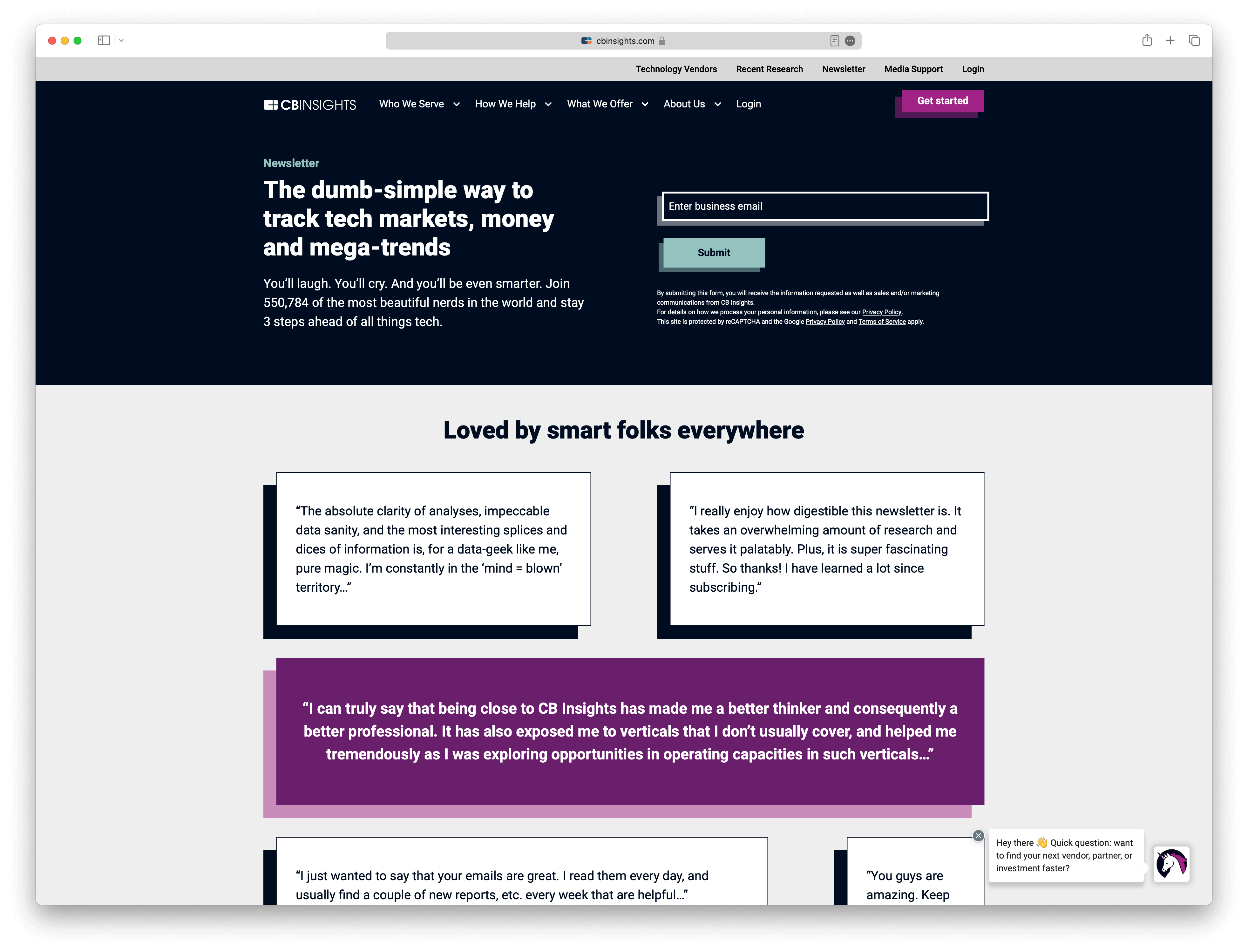 Screenshot example of cb-insights newsletter