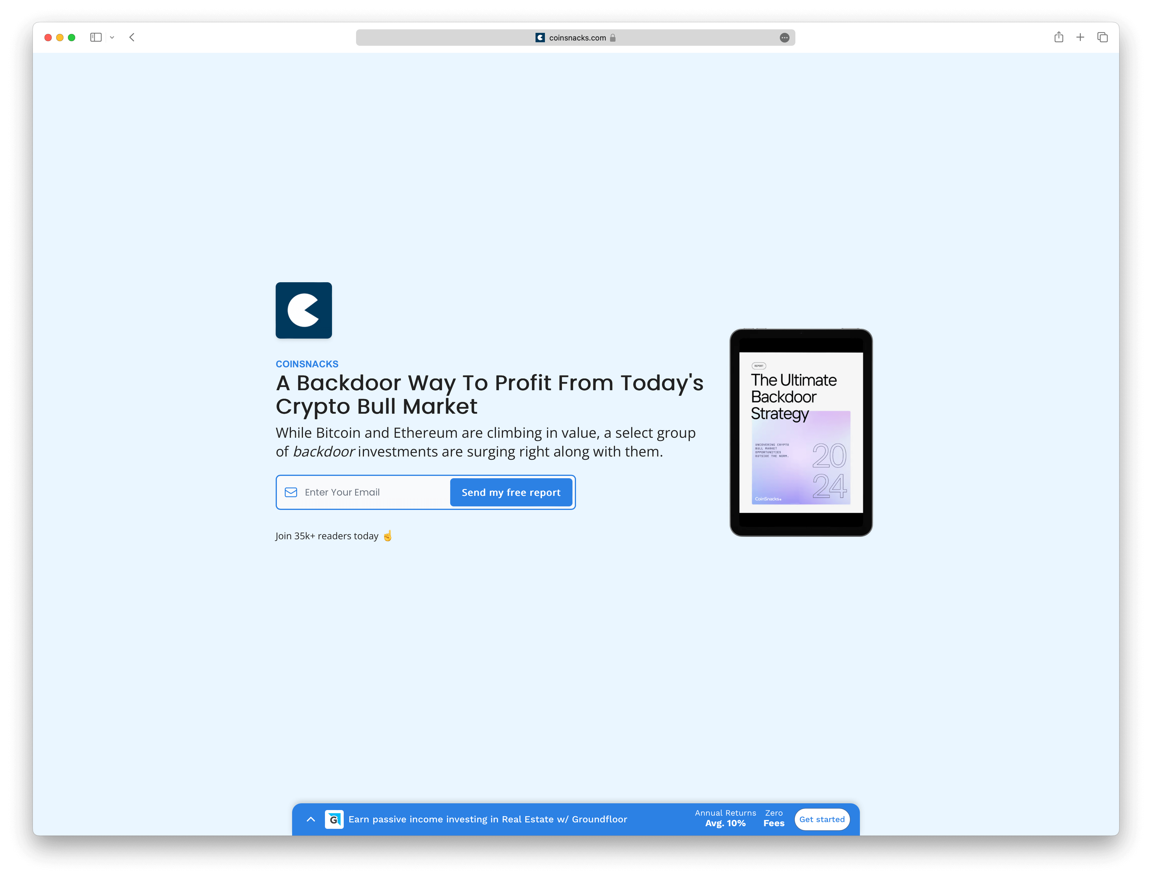 Screenshot example of coinsnacks newsletter