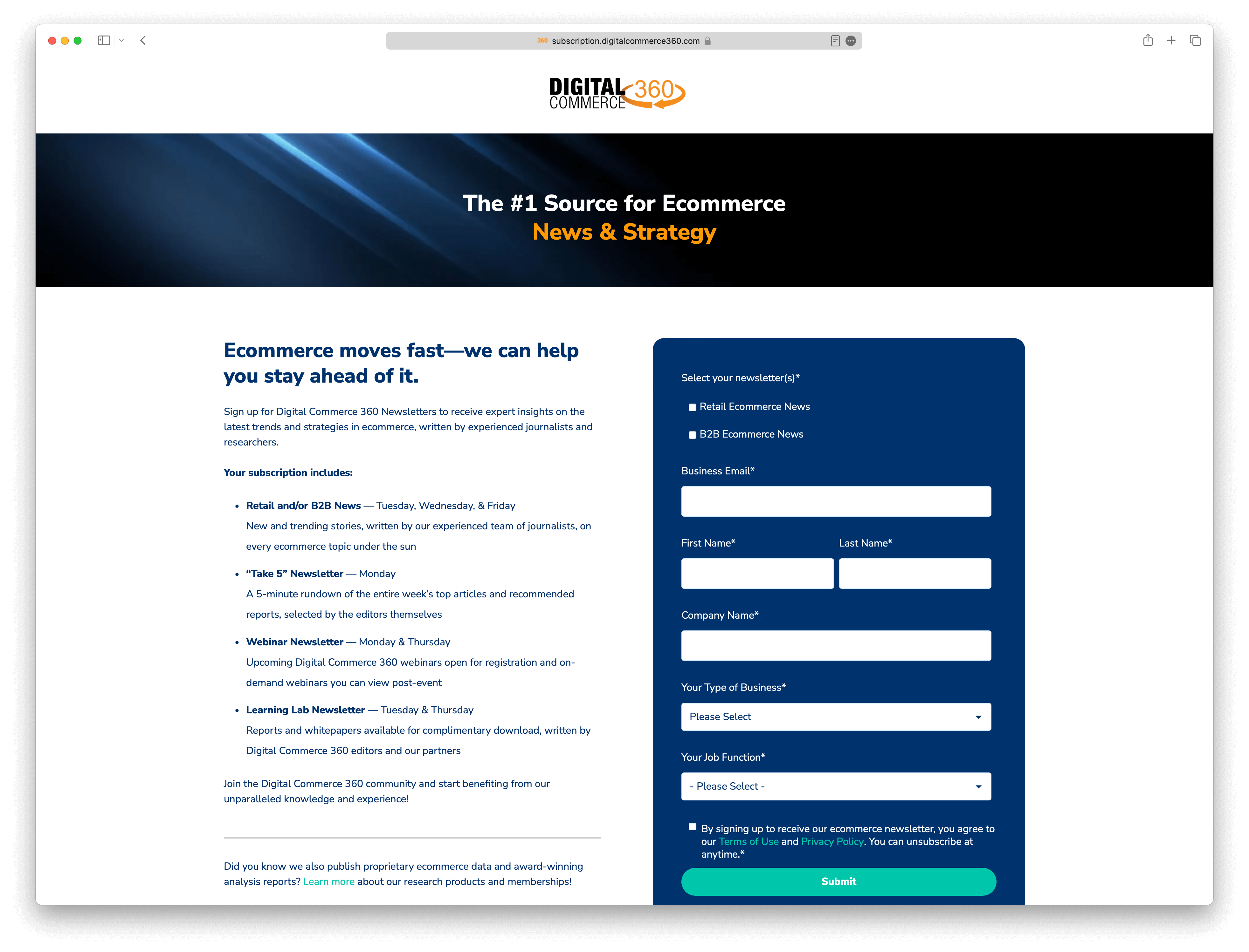 Screenshot example of digital-commerce-360 newsletter