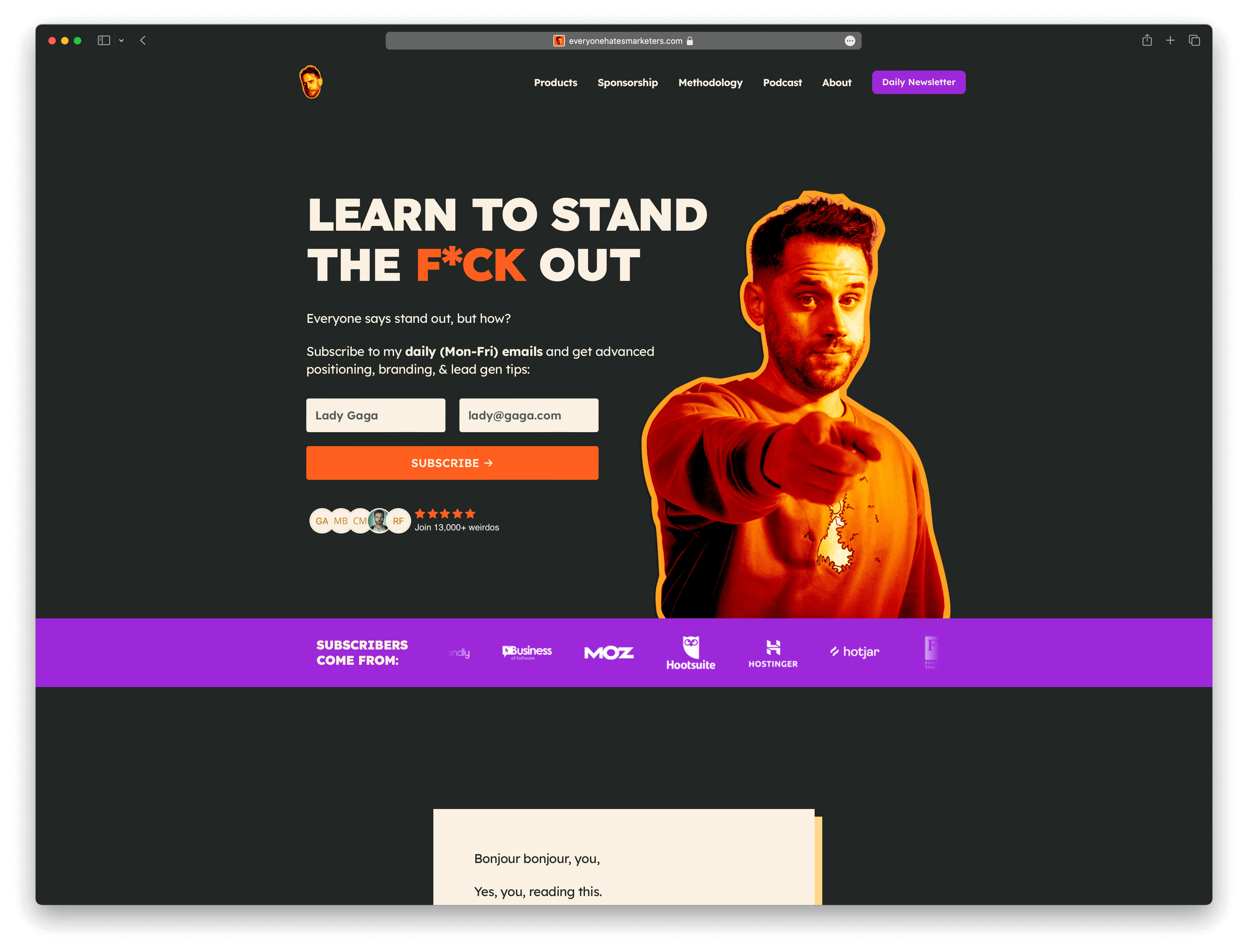 Screenshot example of everyone-hates-marketers newsletter