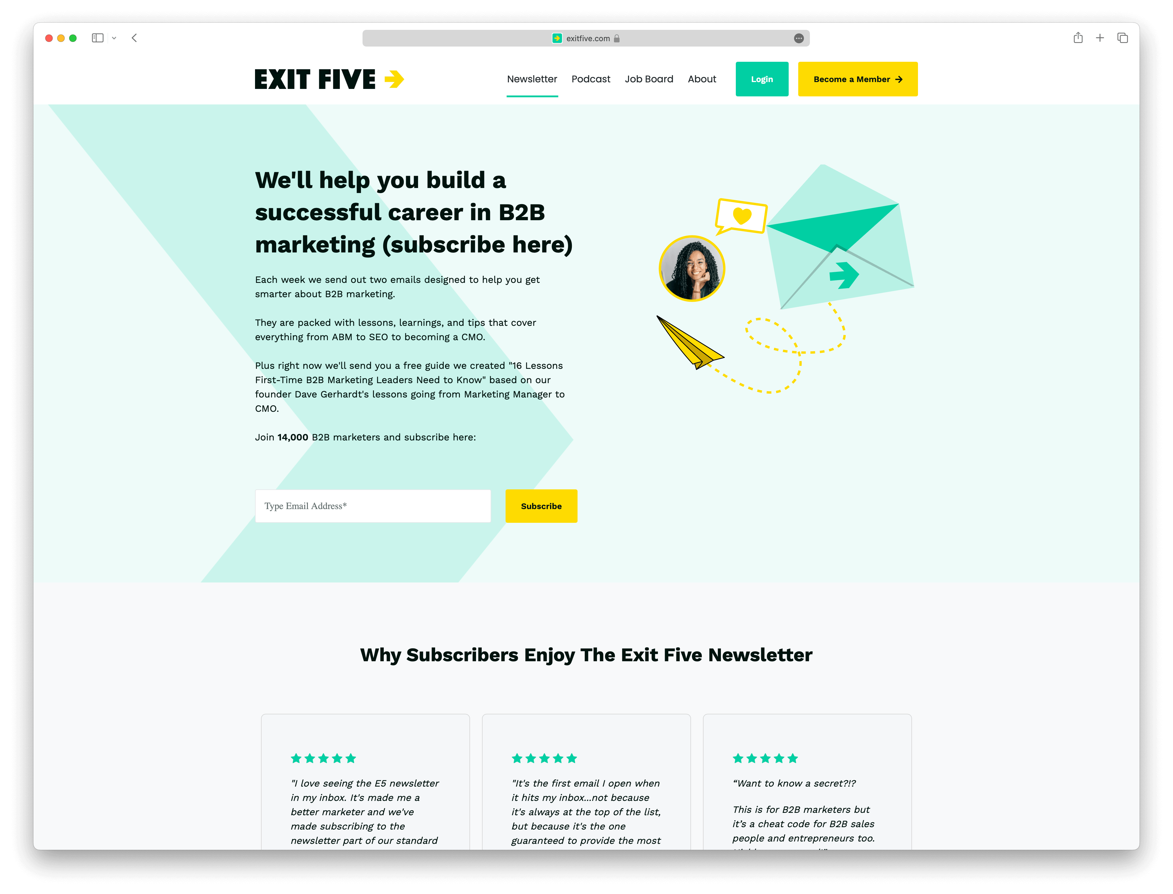 Screenshot example of exit-five newsletter
