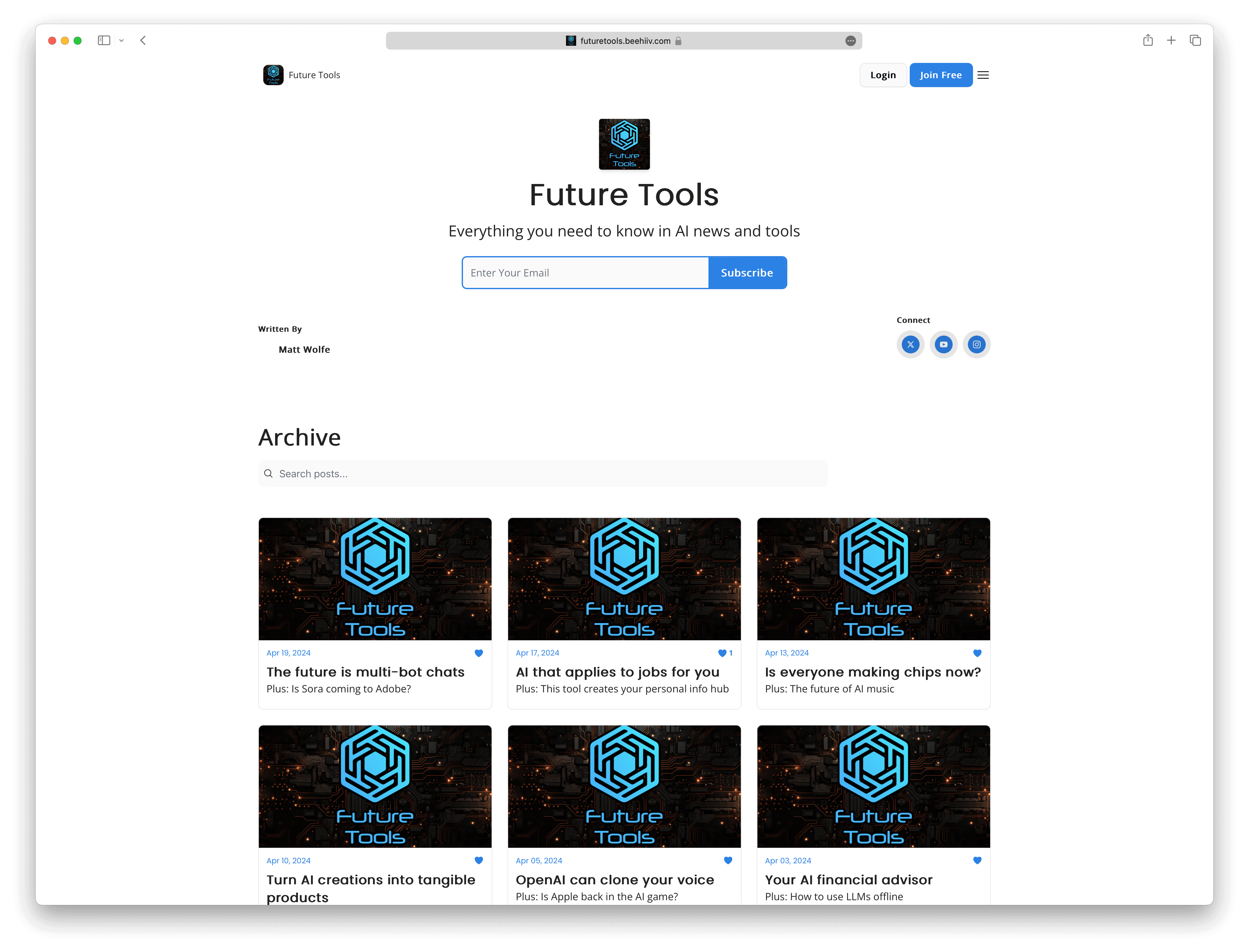 Screenshot example of future-tools newsletter