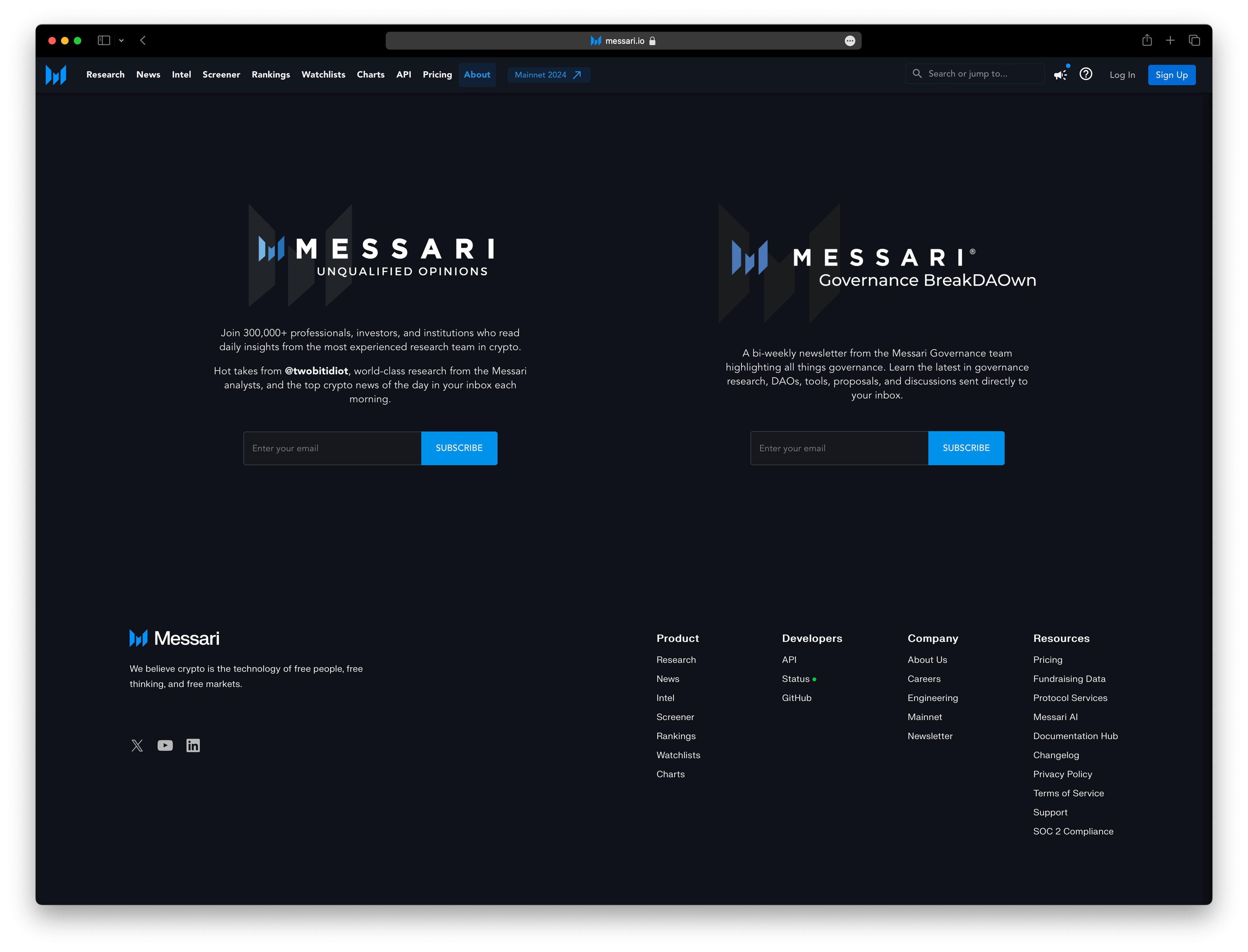 Screenshot example of messari-unqualified-opinions newsletter