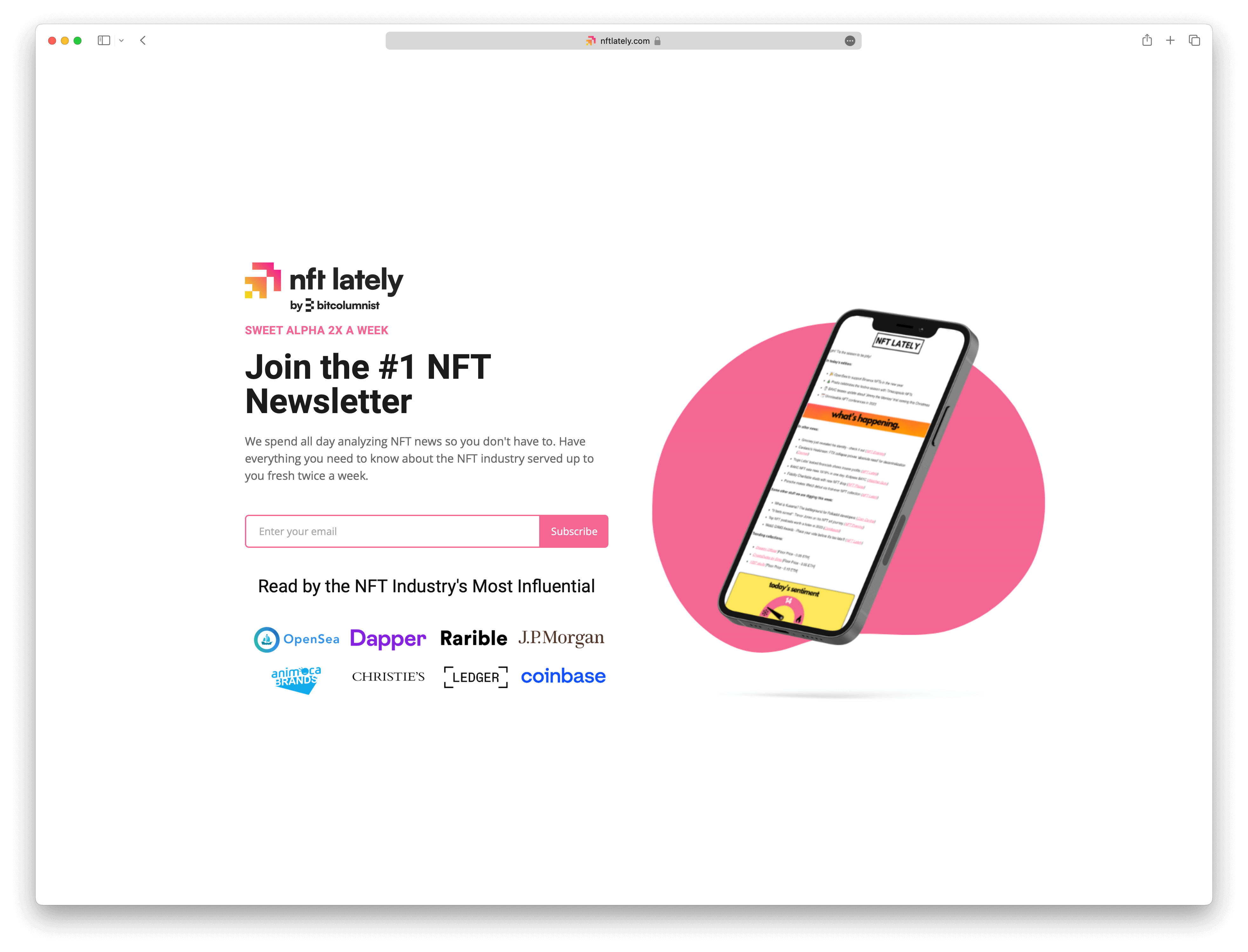 Screenshot example of nft-lately newsletter